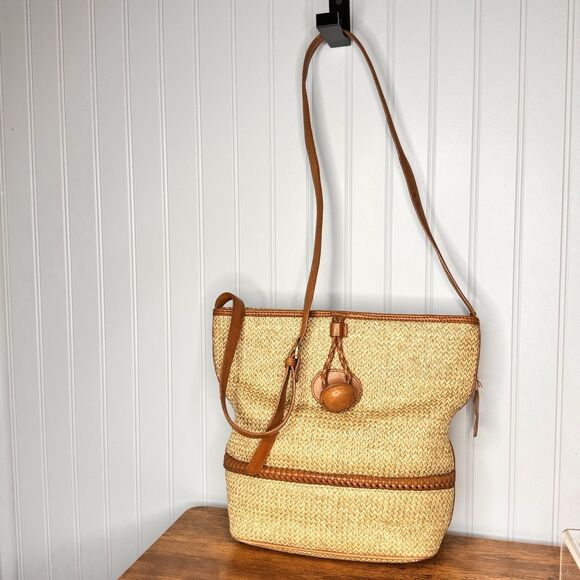 Pantera Women's Tan Woven Genuine Leather Shoulder Crossbody Purse Shoulder Bag - Picture 2 of 12